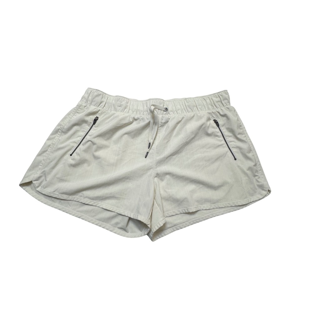 Athleta‎ Womens XL Cream Tan Stripe Shorts Zipper Pockets Athletic